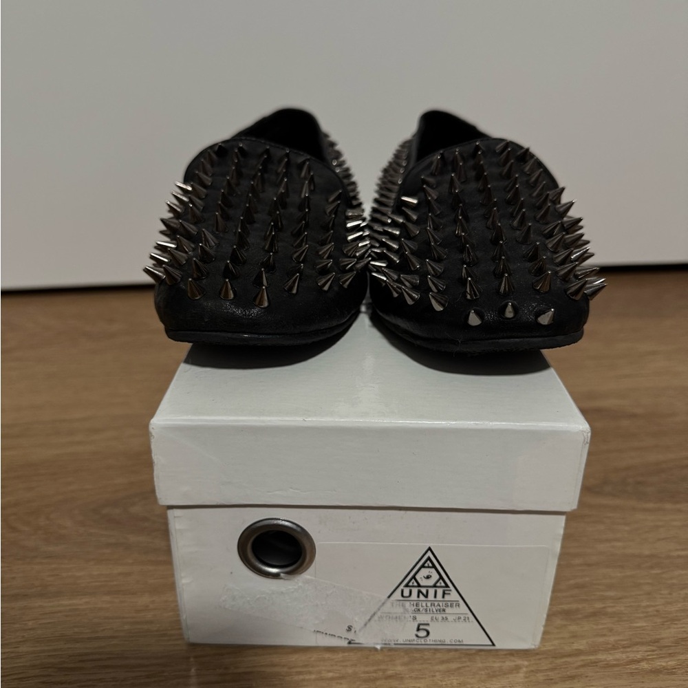 UNIF Black Hellraiser Loafers with Silver Spikes